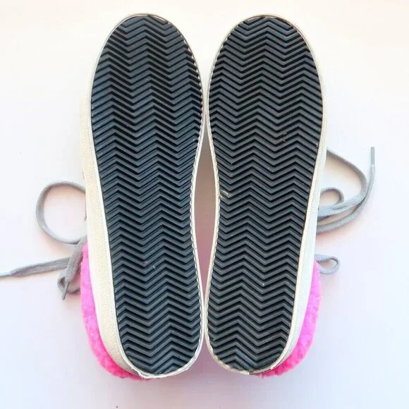 Steve Madden Polaris White Leather & Pink Sherpa Lace-up Star Sneakers Shoes 8 - Picture 10 of 16